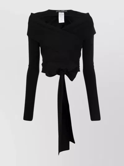 Dolce & Gabbana Wrap Cut-out Tie Detail Top In Black