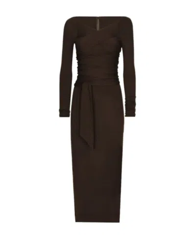 Dolce & Gabbana Draped Wool-blend Midi Dress In Black