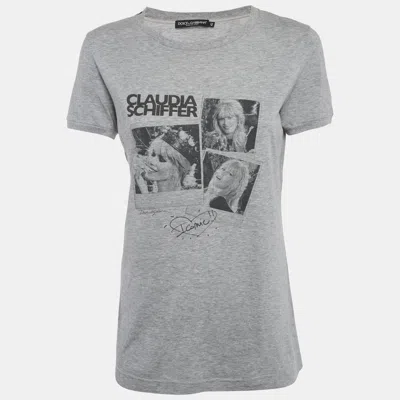 Pre-owned Dolce & Gabbana X Claudie Schiffer Grey Printed Jersey T-shirt M In Gray