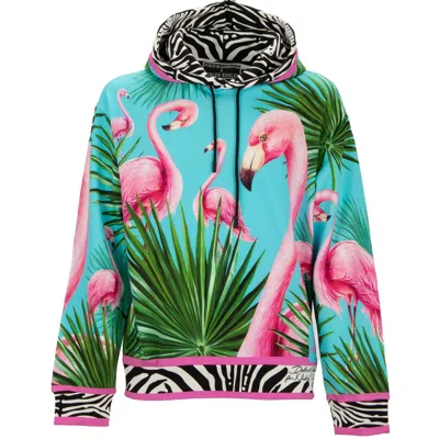 Pre-owned Dolce & Gabbana X Dj Khaled Flamingo Zebra Hoodie Sweatshirt Blue Pink 11362