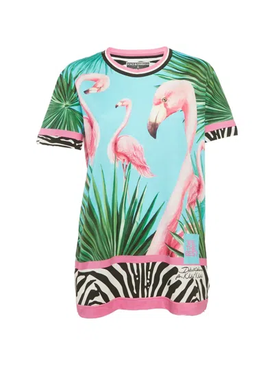 Pre-owned Dolce & Gabbana X Dj Khaled Flamingo Zebra Print T-shirt In Blue