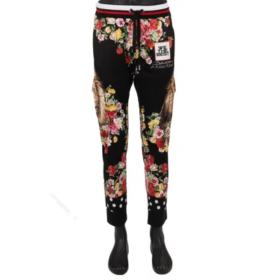 Pre-owned Dolce & Gabbana X Dj Khaled Lion Flowers Printed Jogger Trousers Black Red 11364