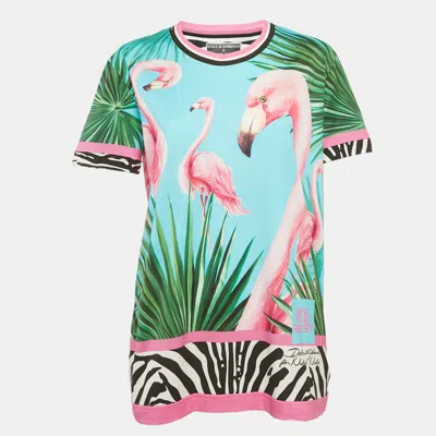 Pre-owned Dolce & Gabbana X Dj Khaled Multicolour Flamingo And Zebra Print Cotton Knit T-shirt M