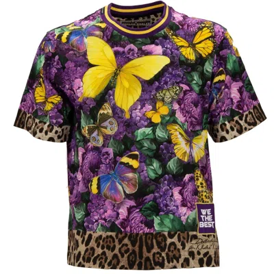 Pre-owned Dolce & Gabbana X Dj Khaled Oversize T-shirt Butterfly Leo Purple Yellow 11367