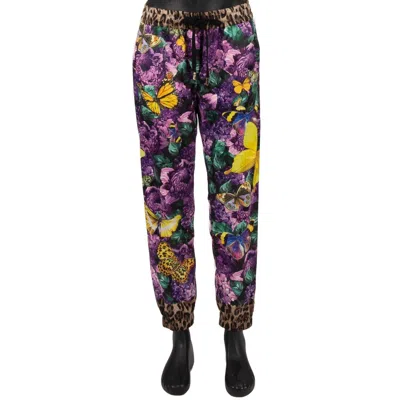 Pre-owned Dolce & Gabbana X Dj Khaled Satin Butterfly Leopard Jogger Trousers Purple 11368