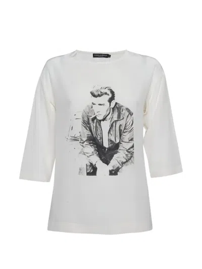 Pre-owned Dolce & Gabbana X James Dean Portrait-print Silk Top In Neutral