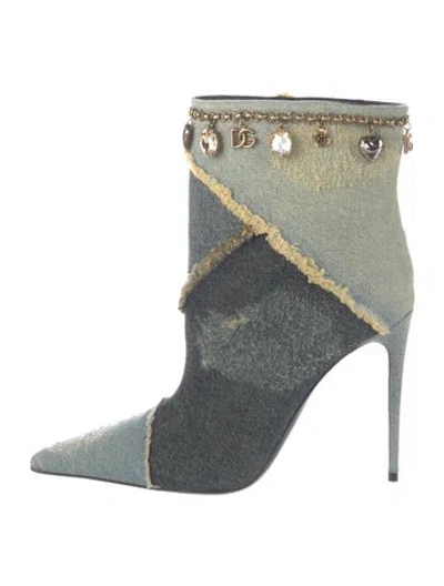 Pre-owned Dolce & Gabbana X Khaled Khaled Denim Colorblock Pattern Boots In Blue