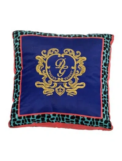 Pre-owned Dolce & Gabbana X Khaled Khaled Jungle Printed Silk Pillow In Blue