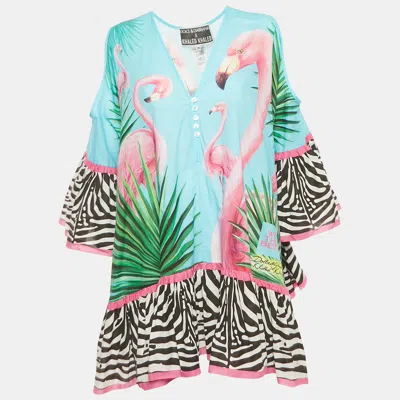 Pre-owned Dolce & Gabbana X Khaled Khaled Multicolor Flamingo Print Cotton Kaftan Mini Dress S