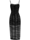 Dolce & Gabbana Sheer Draped Tulle Midi Dress In Black
