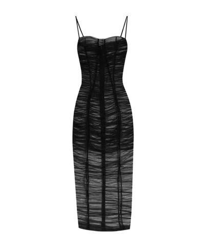 DOLCE & GABBANA X KIM DRAPED TULLE MIDI DRESS