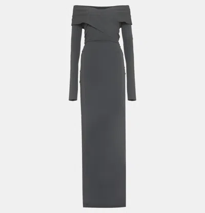 Pre-owned Dolce & Gabbana X Kim Grey Jersey Off-shoulder Maxi Dress M