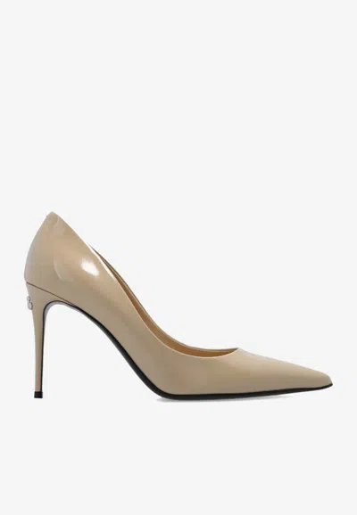 Dolce & Gabbana X Kim Lollo 95 Polished Leather Pumps In Nude