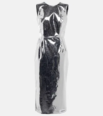 Dolce & Gabbana Foiled Jersey Calf-length Dress In Silver