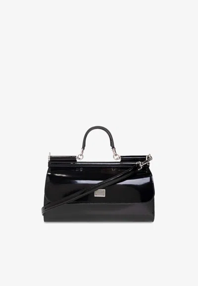 Dolce & Gabbana X Kim Sicily Patent Leather Handbag In Black