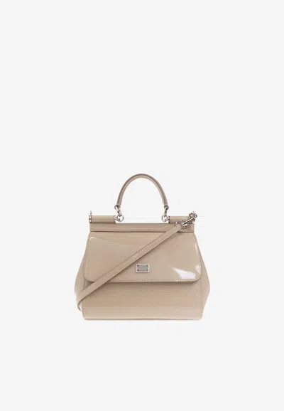 Dolce & Gabbana X Kim Sicily Patent Leather Handbag In Sand