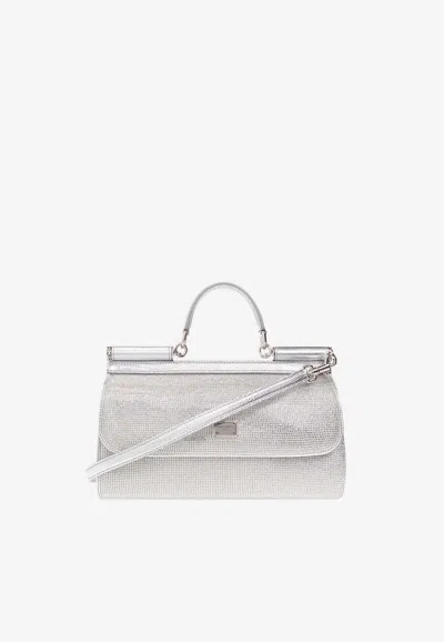 Dolce & Gabbana X Kim Sicily Rhinestone Embellished Satin Handbag In Silver