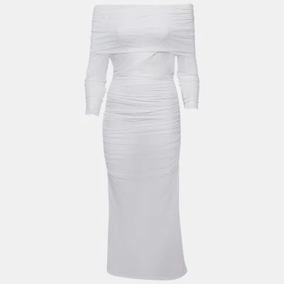 Pre-owned Dolce & Gabbana X Kim White Tulle Ruched Off Shoulder Midi Dress M