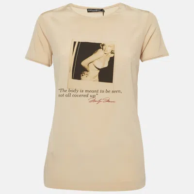 Pre-owned Dolce & Gabbana X Marilyn Monroe Beige Printed Silk Top M In Sand