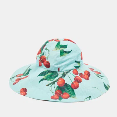 Pre-owned Dolce & Gabbana X Mytheresa Blue Cherry Print Cotton Hat