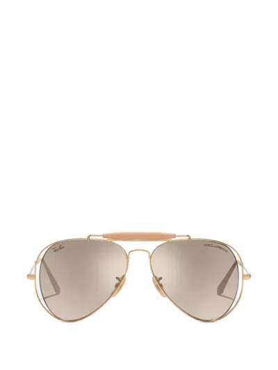 Dolce & Gabbana X Ray-ban Double-frame Pilot Sunglasses In Gold