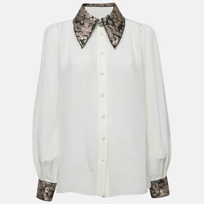Pre-owned Dolce & Gabbana X Sartoria Italiana Ecru Brocade Trim Silk Shirt M