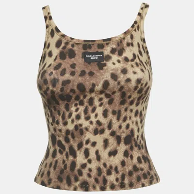 Pre-owned Dolce & Gabbana X Skims Brown Leopard Print Rib Knit Cropped Tank Top Xs
