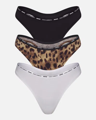 Dolce & Gabbana X Skims Cotton Jersey 3-pack Thongs In Leopard Multi