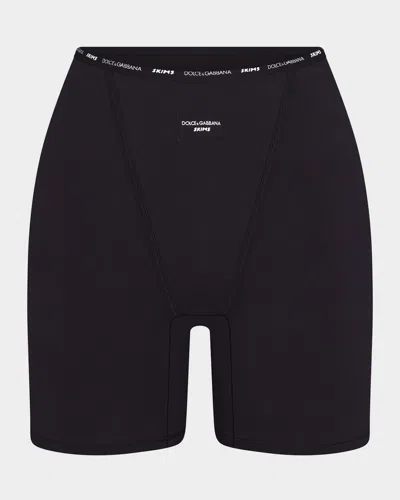 Dolce & Gabbana X Skims Cotton Jersey Boxers In Onyx