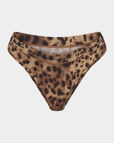 Dolce & Gabbana X Skims Cotton Jersey Tanga In Leopard