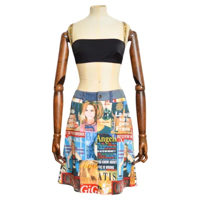 Pre-owned Dolce & Gabbana Y2k  Magazine Print Trashy Colourful 2000's Pattern Denim Skirt In Sand
