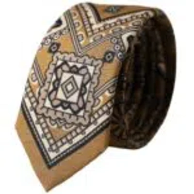 Dolce & Gabbana Yellow 100% Silk Wheel Print Adjustable Men Tie