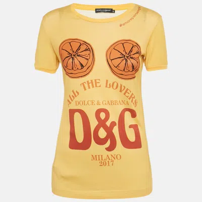 Pre-owned Dolce & Gabbana Yellow All The Lovers Logo Print Cotton T-shirt S