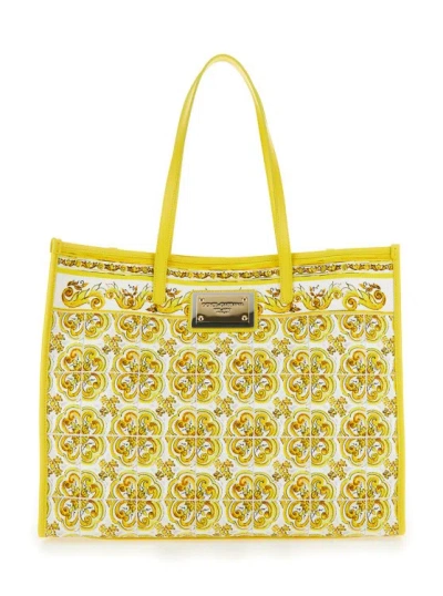 DOLCE & GABBANA DOLCE & GABBANA YELLOW AND WHITE TOTE BAG