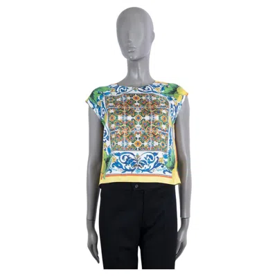 Pre-owned Dolce & Gabbana Yellow Blue Silk 2018 Majolica Sleeveless Blouse Shirt 38 Xs