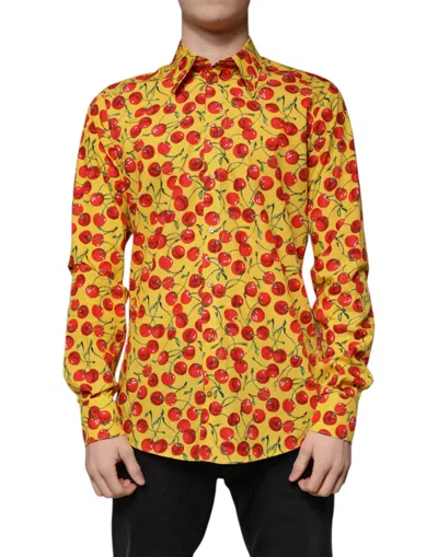 Dolce & Gabbana Yellow Cherry Cotton Martini Dress Shirt