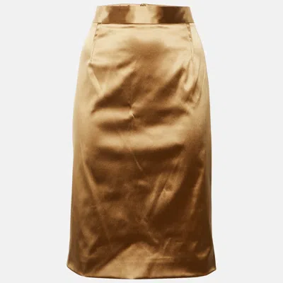 Pre-owned Dolce & Gabbana Yellow Chrome Satin Pencil Skirt M