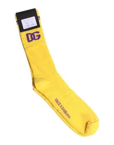 Dolce & Gabbana Yellow Cotton Dg Logo Mid Calf Socks