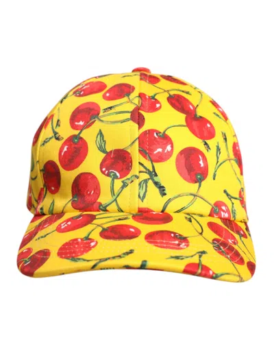 Dolce & Gabbana Yellow Cotton Printed 6 Panels Baseball Men's Cap