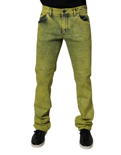 Dolce & Gabbana Yellow Cotton Stretch Skinny Men Denim Jeans In Green