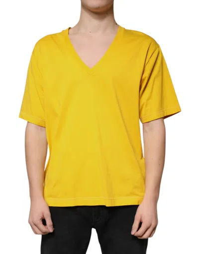 Dolce & Gabbana Yellow Cotton V-neck Short Sleeves Men's T-shirt