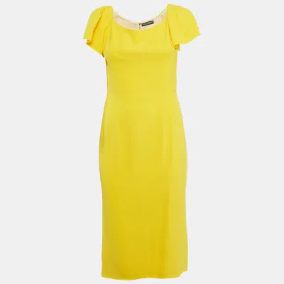 Pre-owned Dolce & Gabbana Yellow Crepe Cap Sleeve Midi Dress L