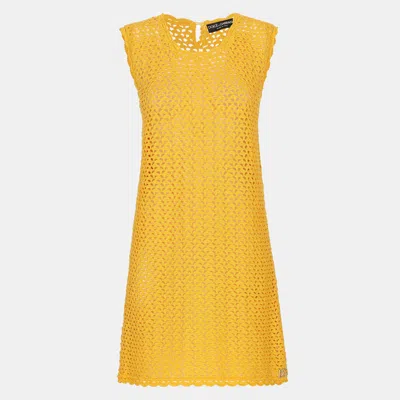 Pre-owned Dolce & Gabbana Yellow Crochet Sleeveless Mini Dress L