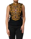 Dolce & Gabbana Yellow Crystal Cross Runway Vest Jacket Women's Top () In Brown