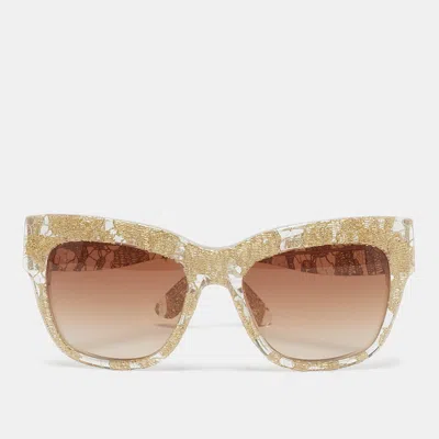 Pre-owned Dolce & Gabbana Yellow Dg 4231 Lace Print Frame Sunglasses