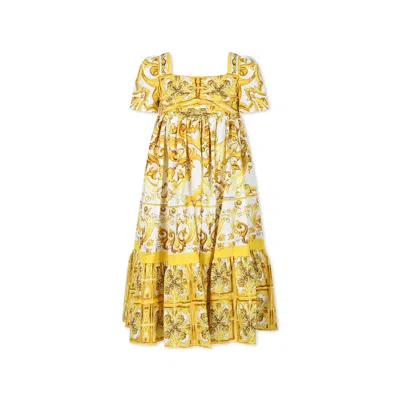 Dolce & Gabbana Kids' Majolica-print Cotton Dress In Yellow