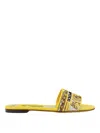 Dolce & Gabbana Yellow Sliders With Embroidered Majolica Pattern In Cotton And Leather Woman In Multicolor