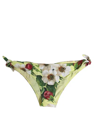 Dolce & Gabbana Yellow Floral Print Nylon Beachwear Bikini Women's Bottom