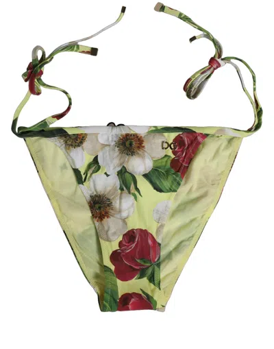Dolce & Gabbana Yellow Floral Print Nylon Beachwear Bikini Women's Bottom