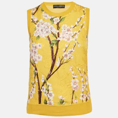 Pre-owned Dolce & Gabbana Yellow Floral Print Silk And Cotton Knit Sleeveless Top S